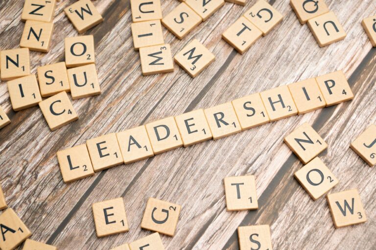 scrabble letters spelling 'leadership' as a theme for leadership development for managers and business owners