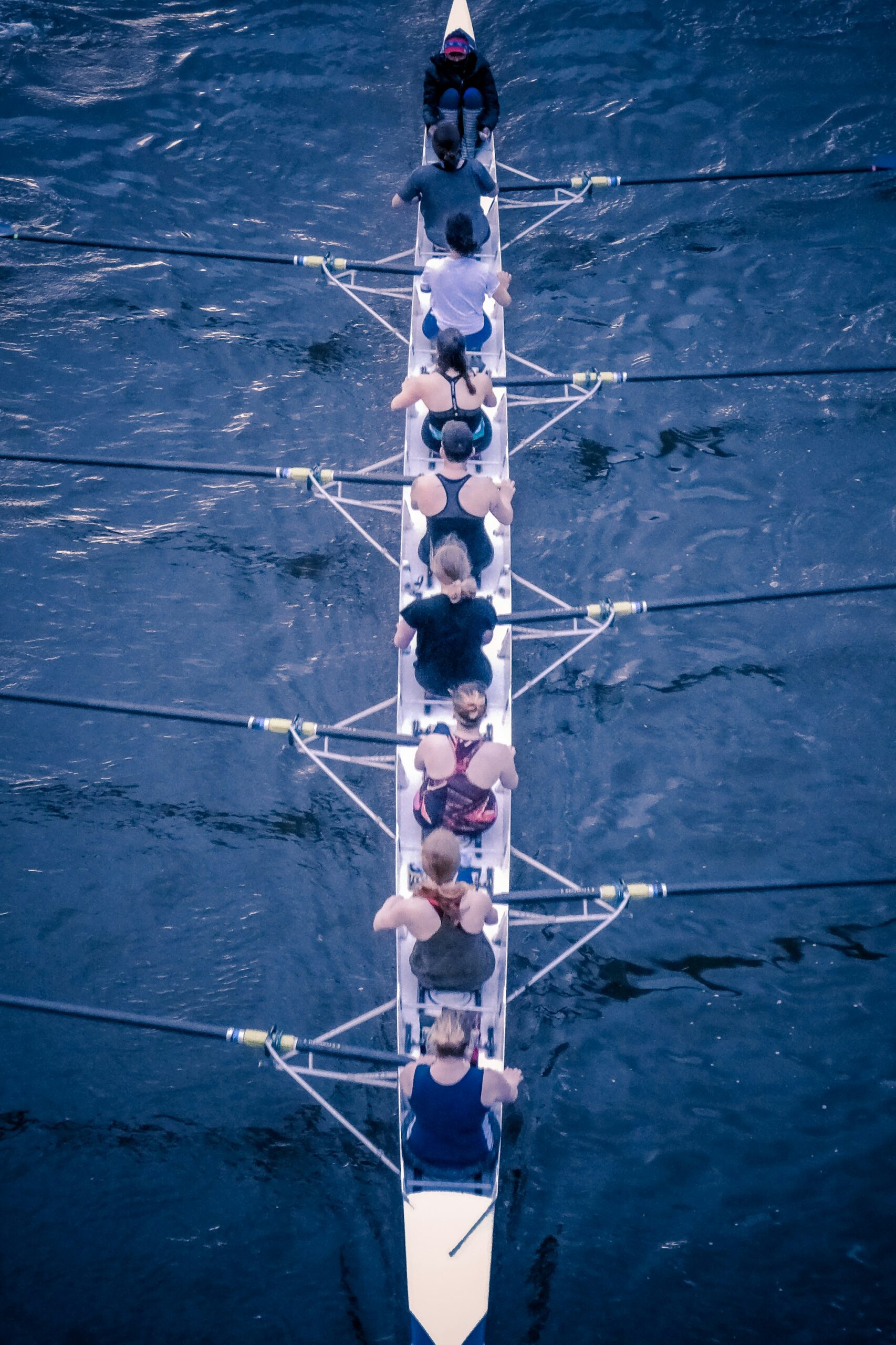 crew team in a boat and working together showing team communication workflow in action